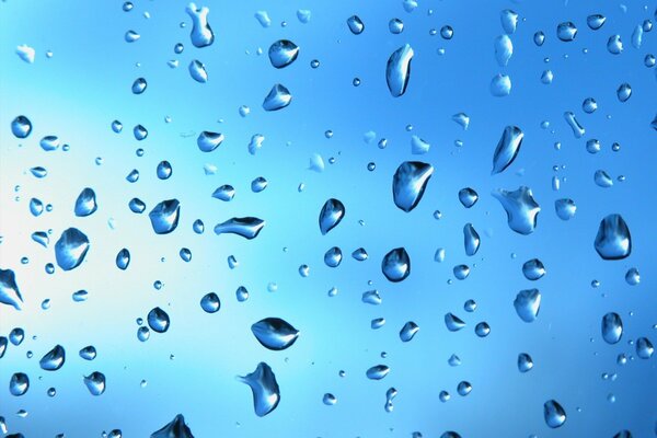 Water drops on transparent glass