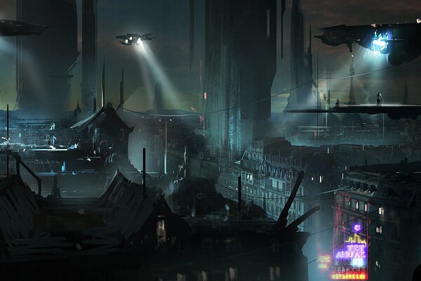 The city of the future on a dark night