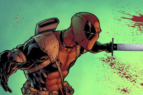 Disegno di Deadpool mascherato con una spada insanguinata