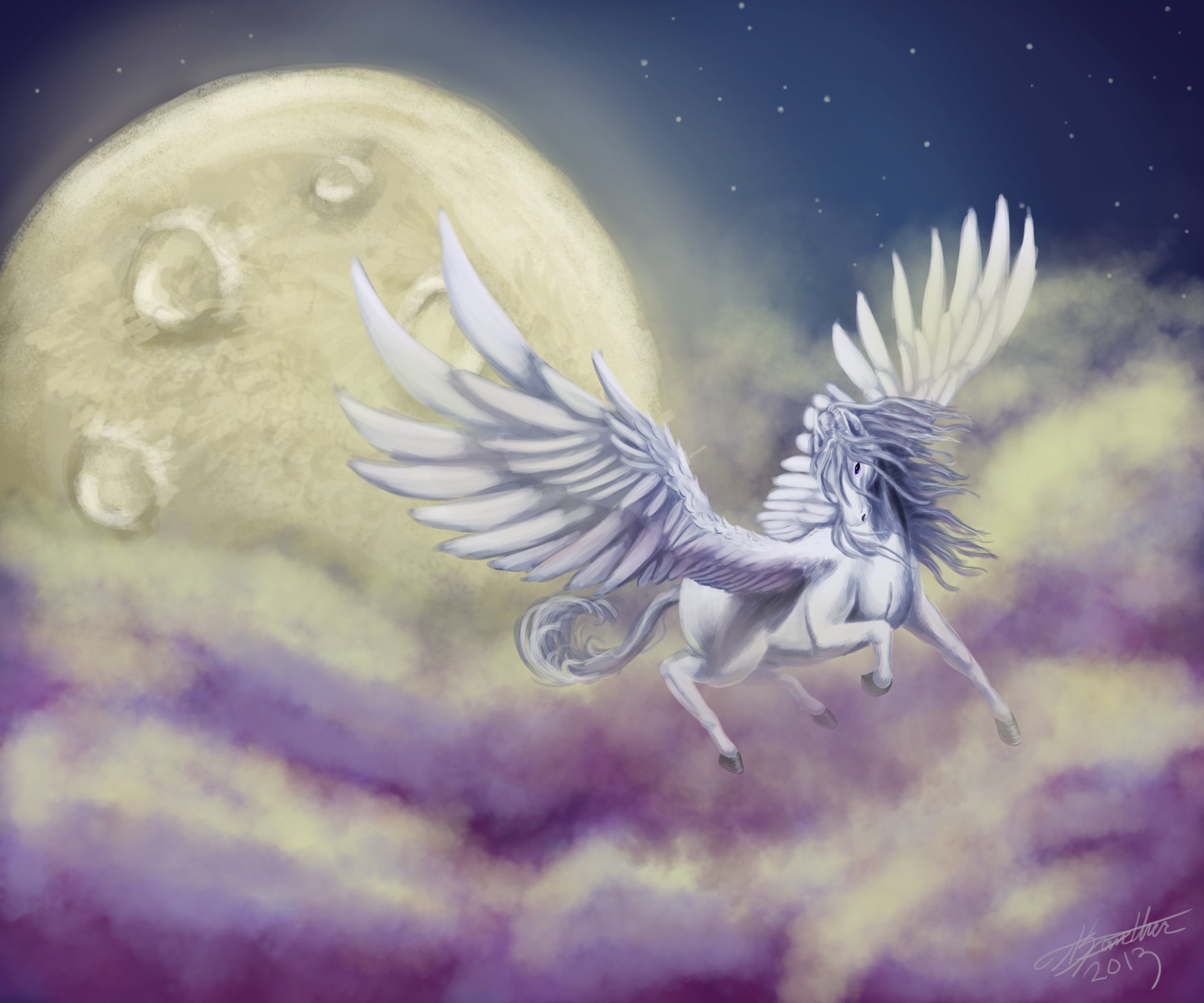 fantasía arte animal pegaso alas vuelo cielo nubes