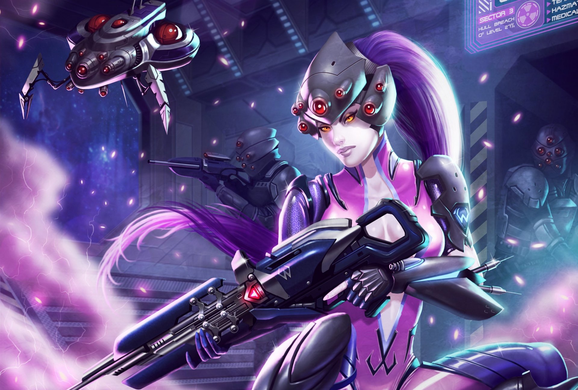 blizzard overwatch widowmaker wdowa fantastyka sztuka dziewczyna. wygląd kostium broń