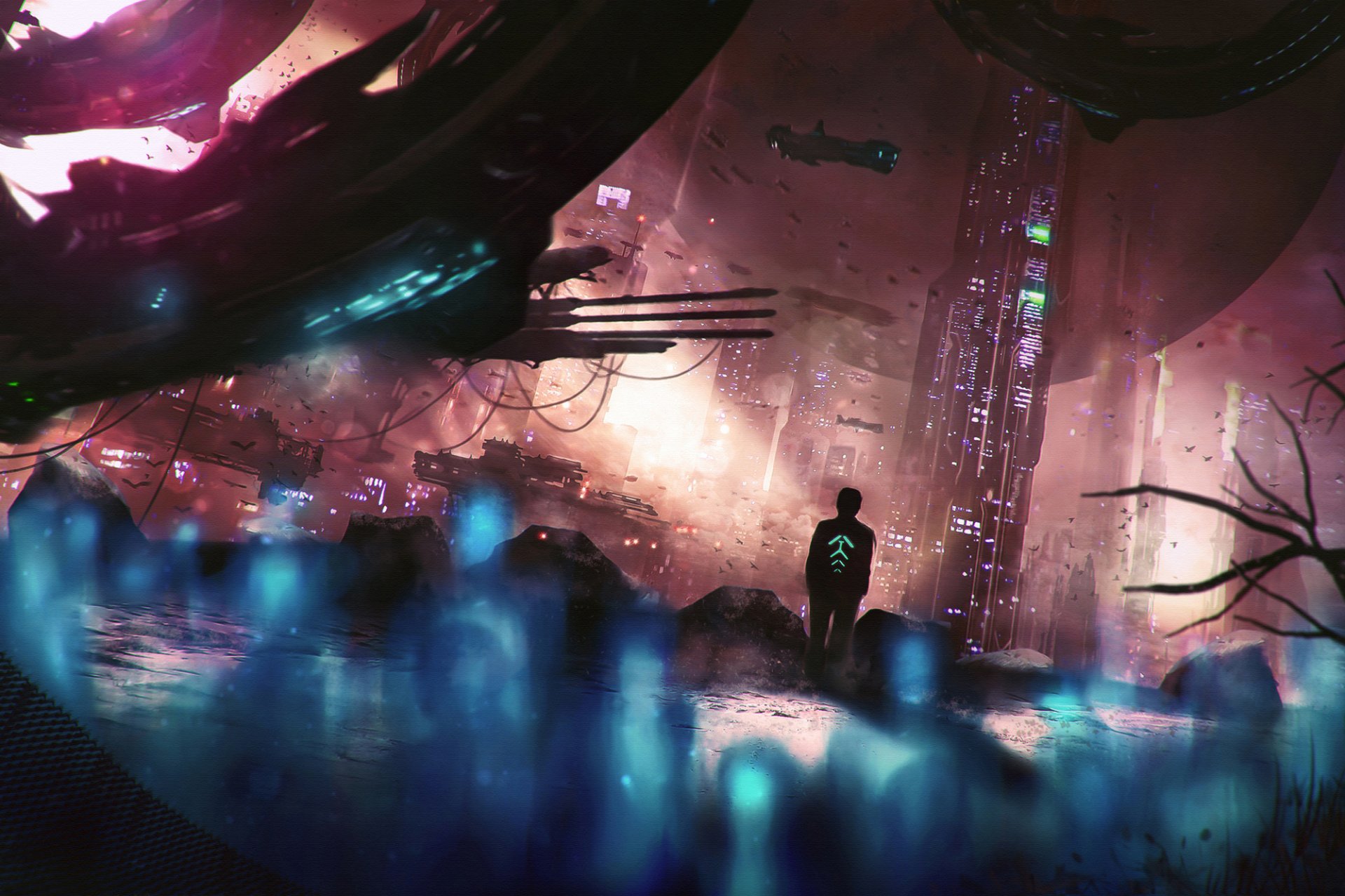 science-fiction art ville homme