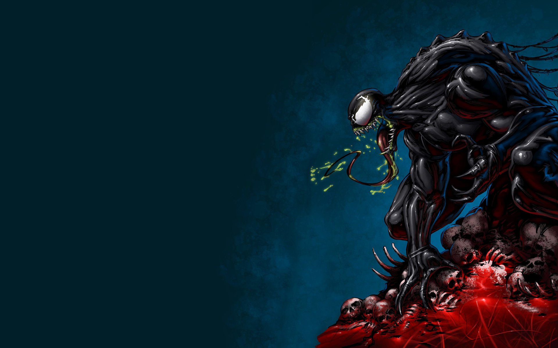 venom monstre langue fond sombre spider-man bande dessinée à dents symbiote crânes squelettes