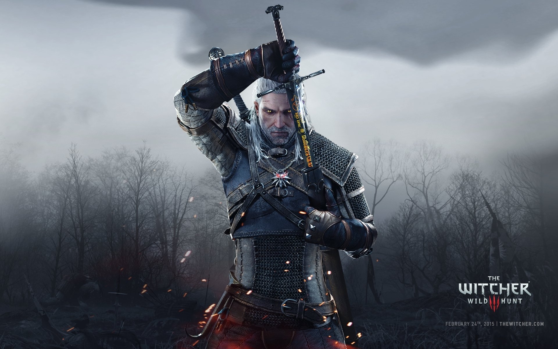 wiedźmin dzikiego hunta dzikiego polowania cd projekt czerwony geralt z rivii gwynbleidd biały wilk vatt ghern rzeźnik blaviken miecz runy las zwłoki