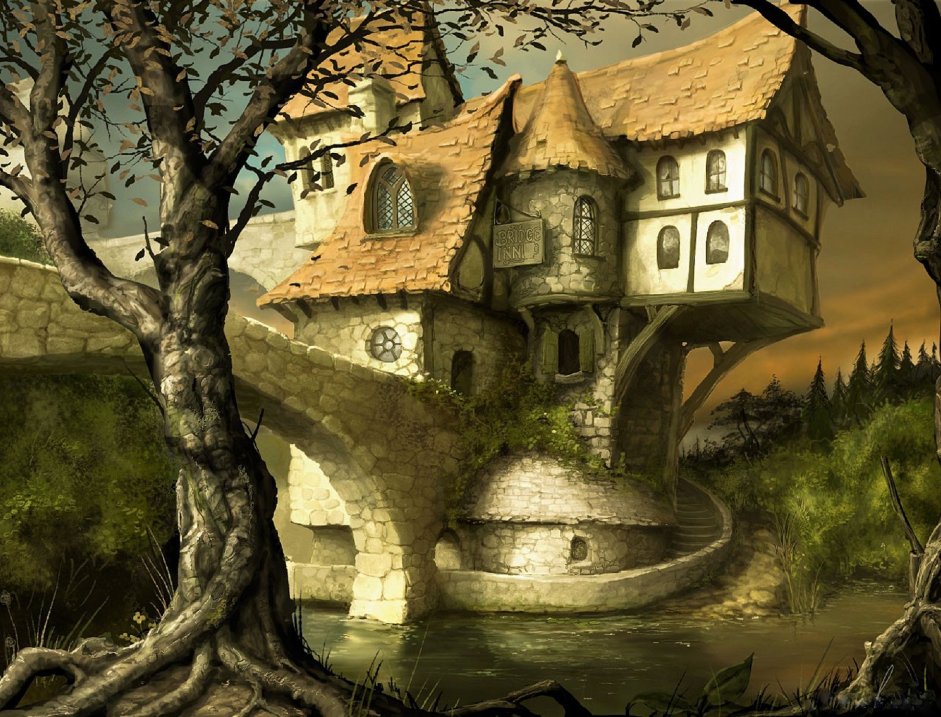 grafik fantasy-welten märchenhaus schloss hellbrauner hintergrund