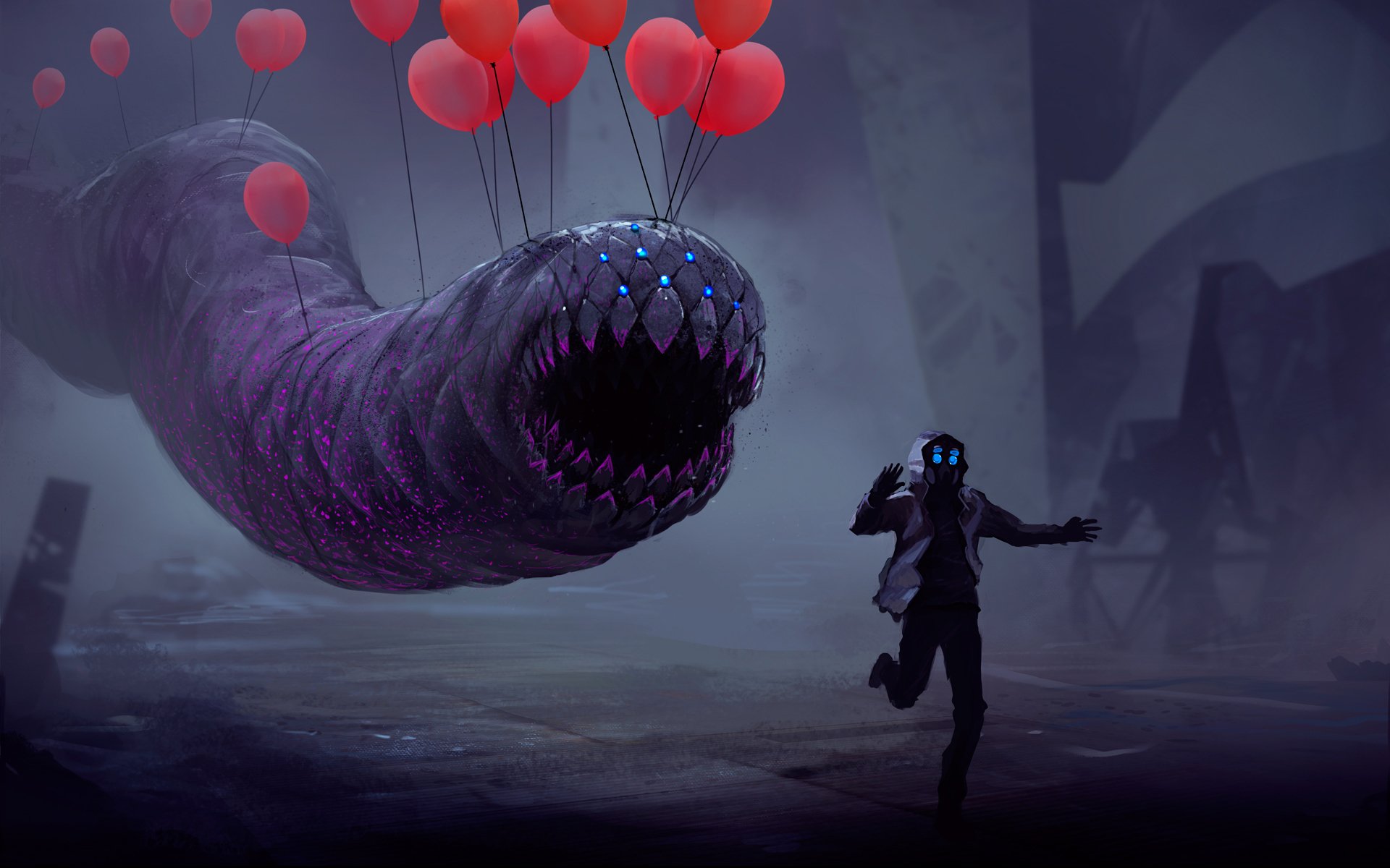 wurm ballon ballon mann weglaufen romantische apokalyptische