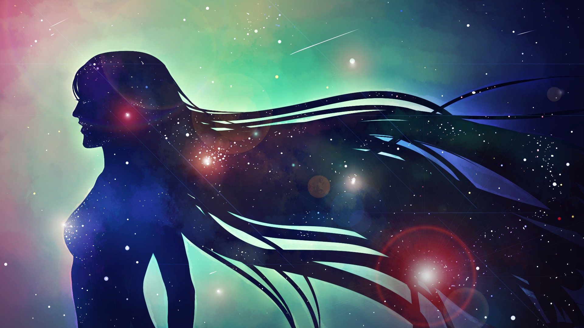 girl section long hair silhouette star space