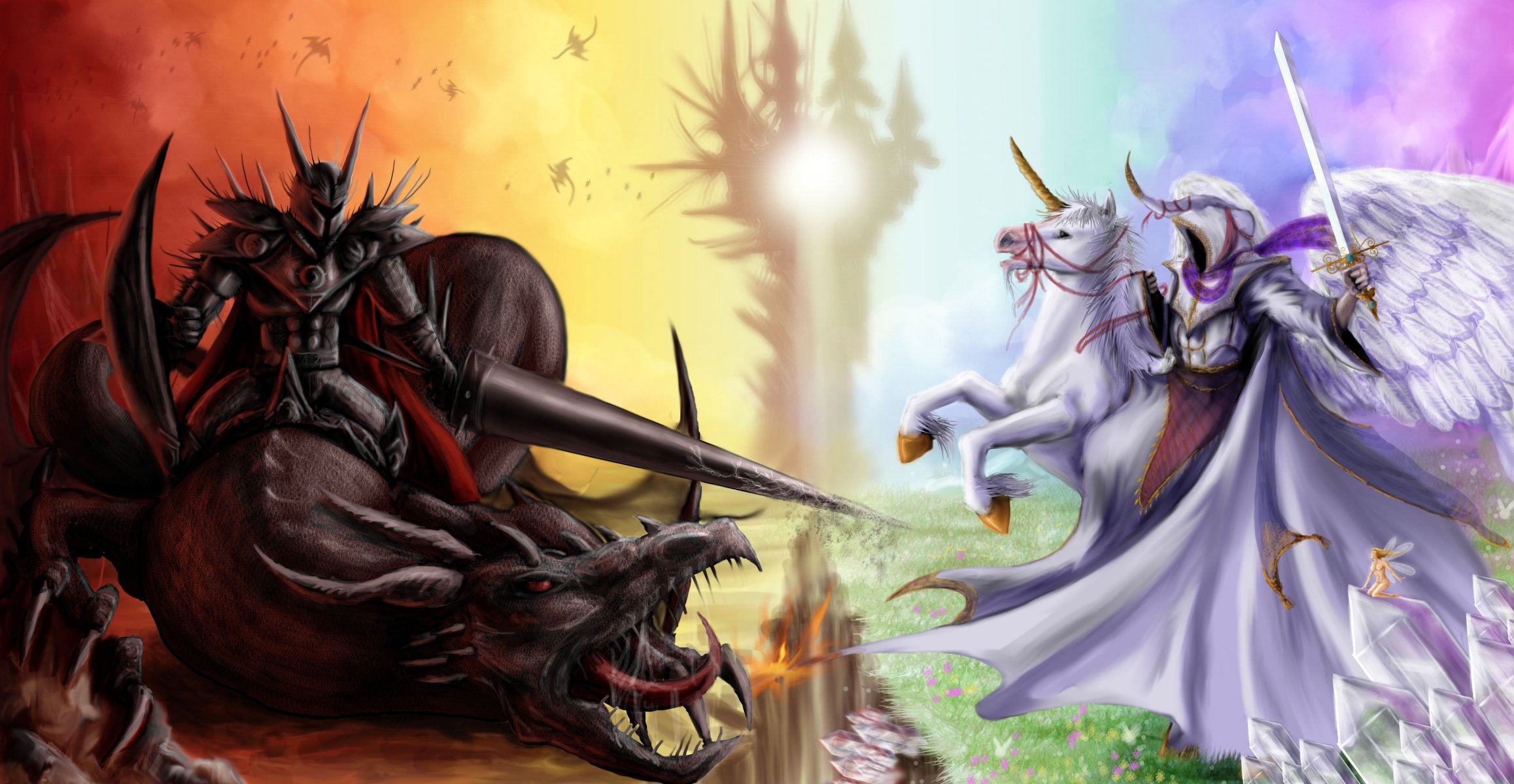 fiction art welcome evil demon angel sword horse dragon armour