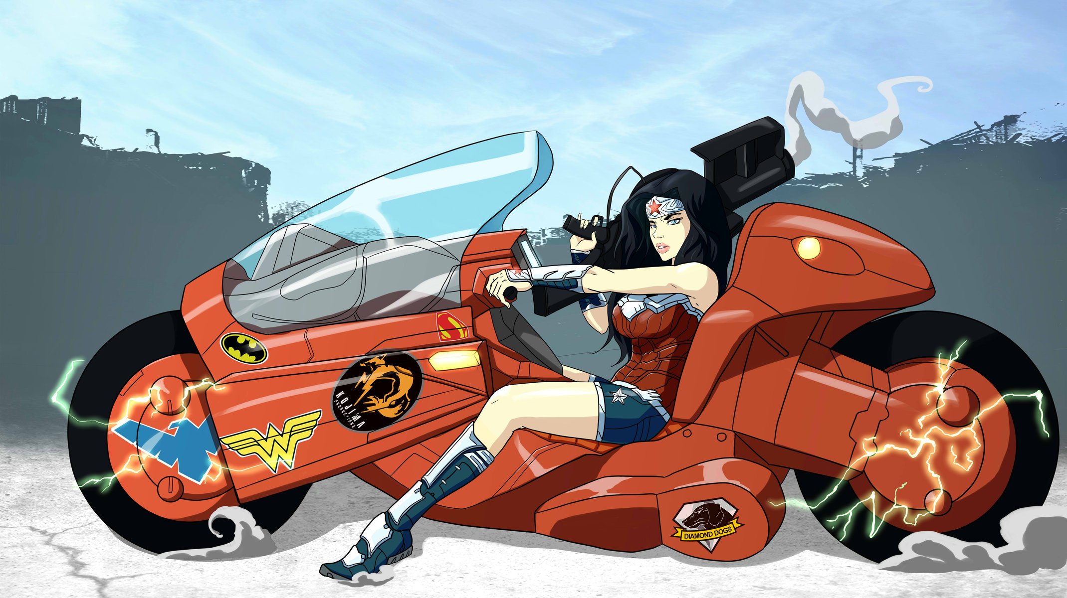 amazing woman wonder woman justice league bike dc comics akira fan art girl motorcycle kojima productions diamond dog