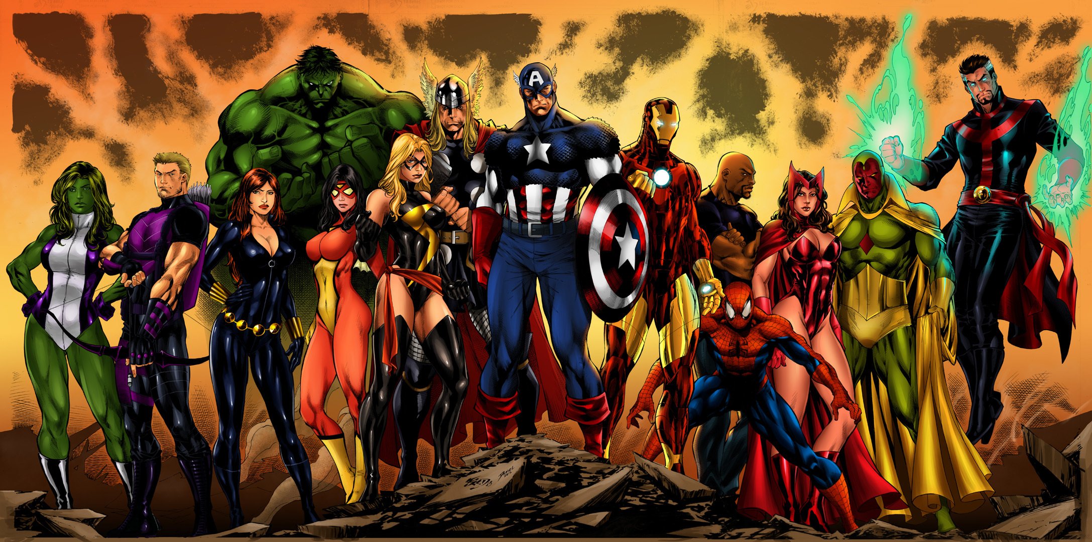 thor spider-woman capitan america vedova nera iron man hulk she-hulk dottor strange spider-man