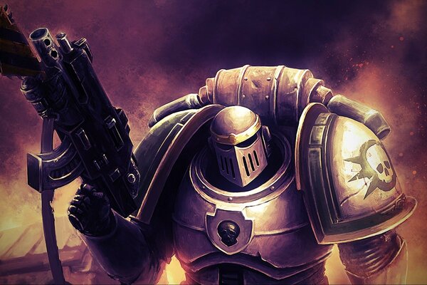 Warhammer 40,000, a hero in armor and helmet