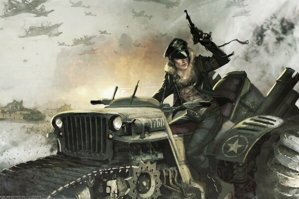 Fille et Jeep est en guerre