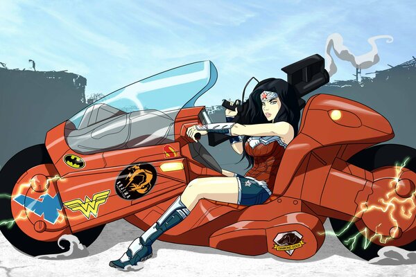 Wonder woman fan art. The heroine of the movie on a bike