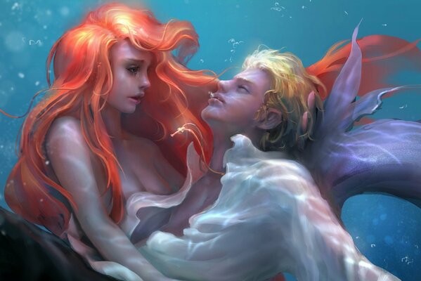 Sirena con il suo ragazzo nell oceano