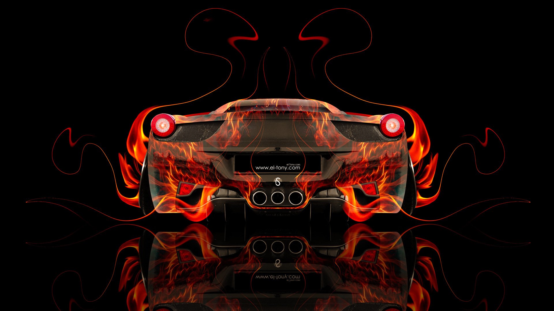 tony cohan ferrari italia zurück feuer abstrakt auto orange schwarz farben tapete el tony cars photoshop kunst design stil ferrari italien rückansicht feurig auto feurig auto feuer flamme hintergrund farbe