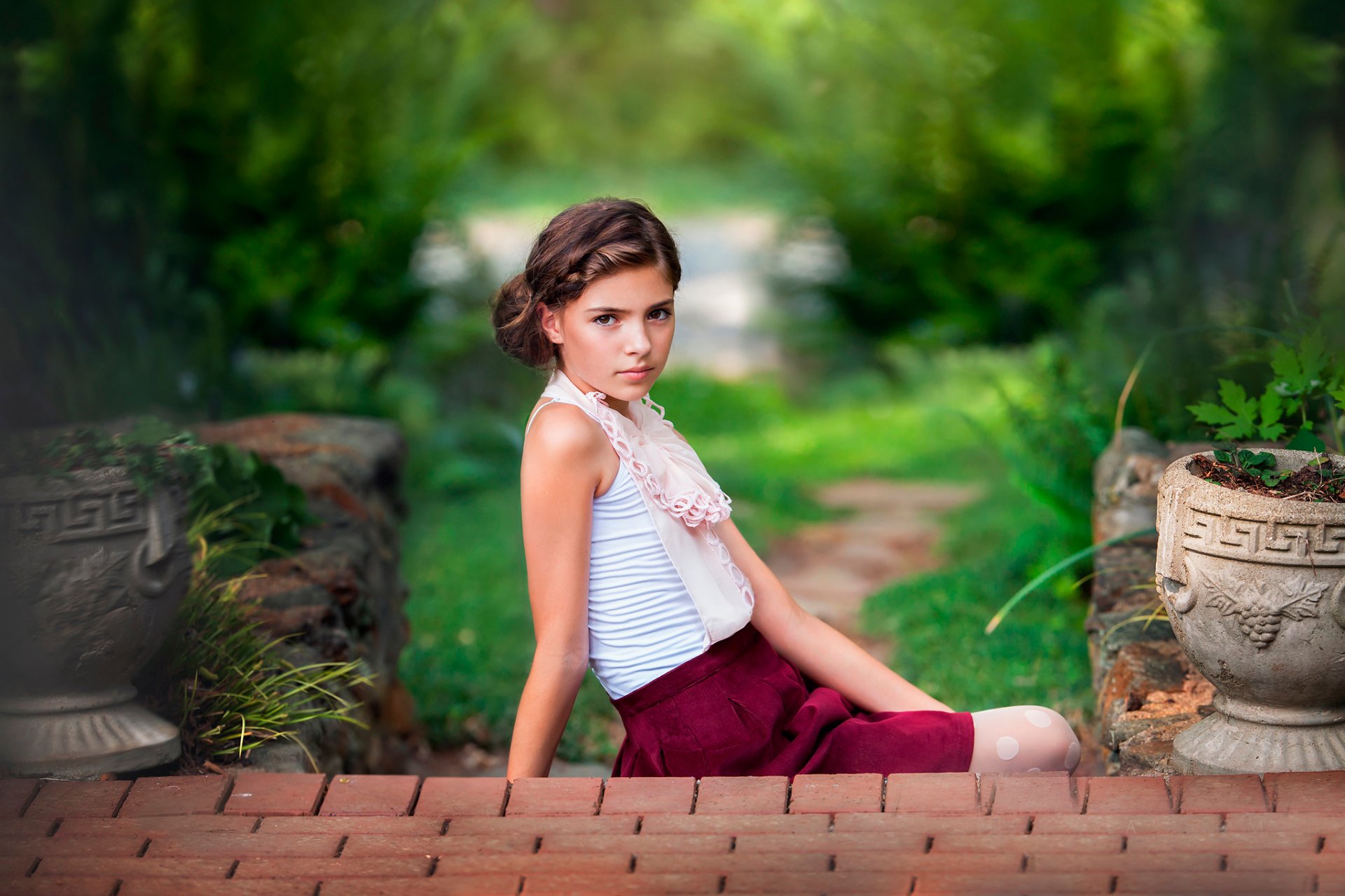 giardino ragazza fotografia per bambini gradini estate