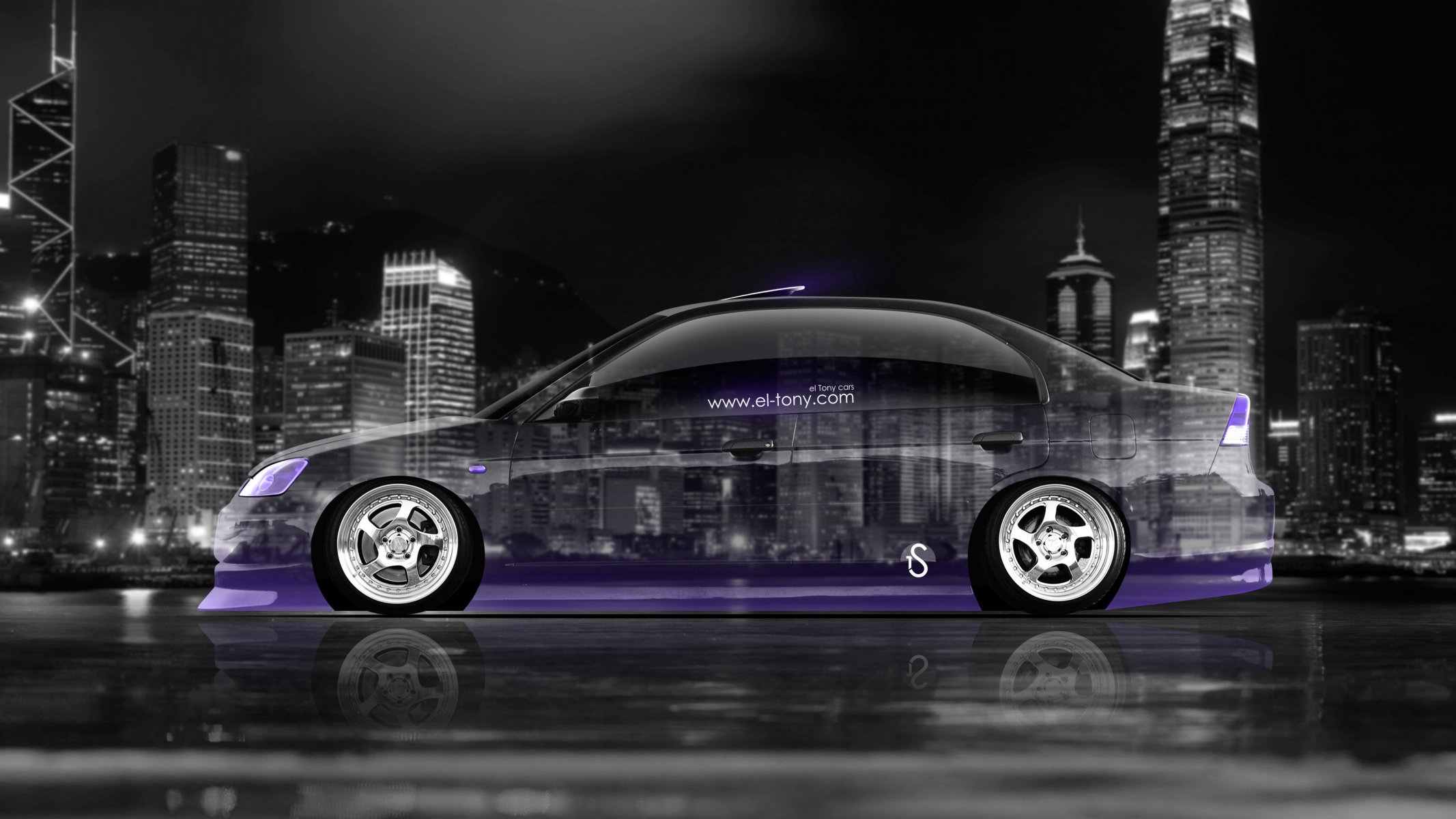 tony kohan honda civic jdm kristall stadt auto lila neon 4k tapete el tony cars photoshop kunst honda zivik seitenansicht transparent auto transparent auto lila kunst 2014