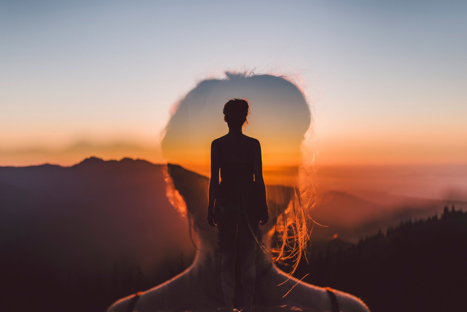 believe in yourself double exposure girl sunset silhouette isaac gautschi