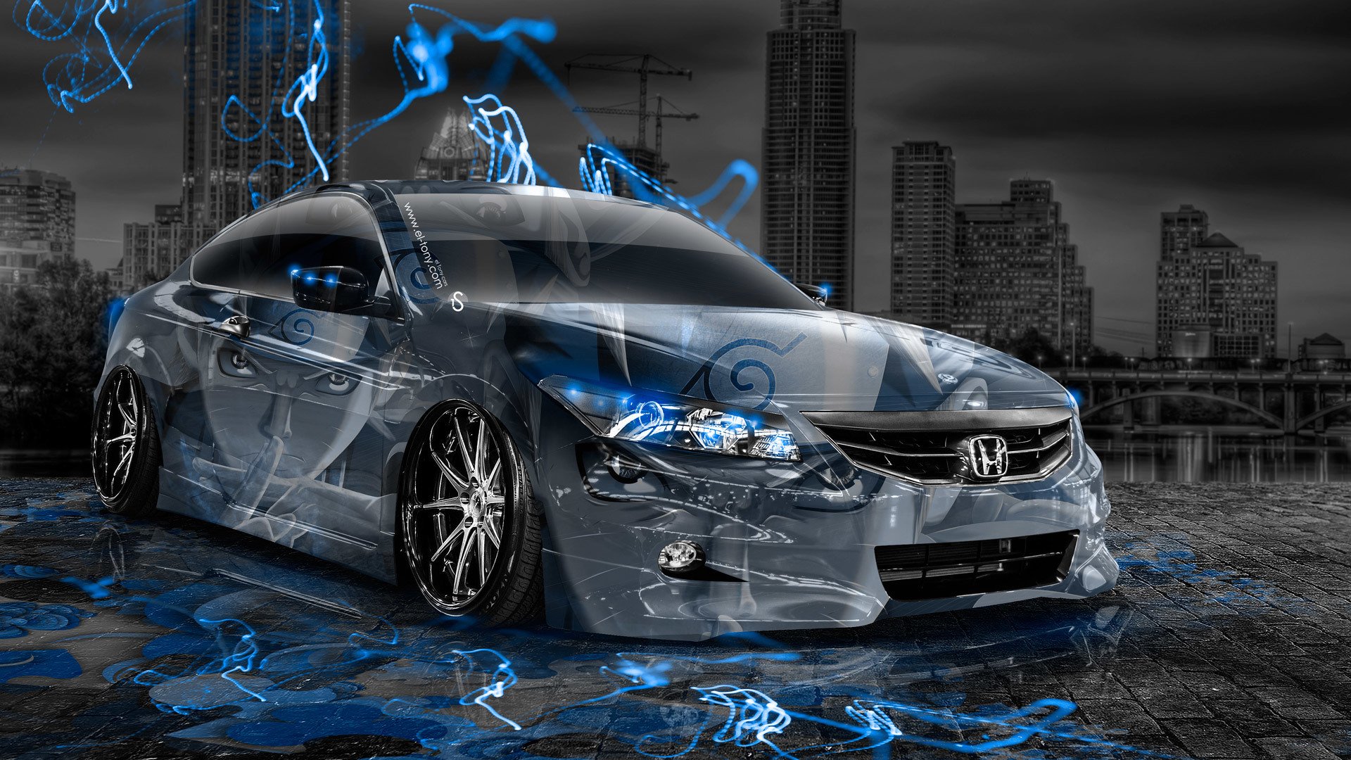 tony kohan honda accord coupe jdm anime airbrush miasto noc niebieski neon efekty el tony cars photoshop styl honda accord anime niebieski niebieski jadeem tapeta 2014