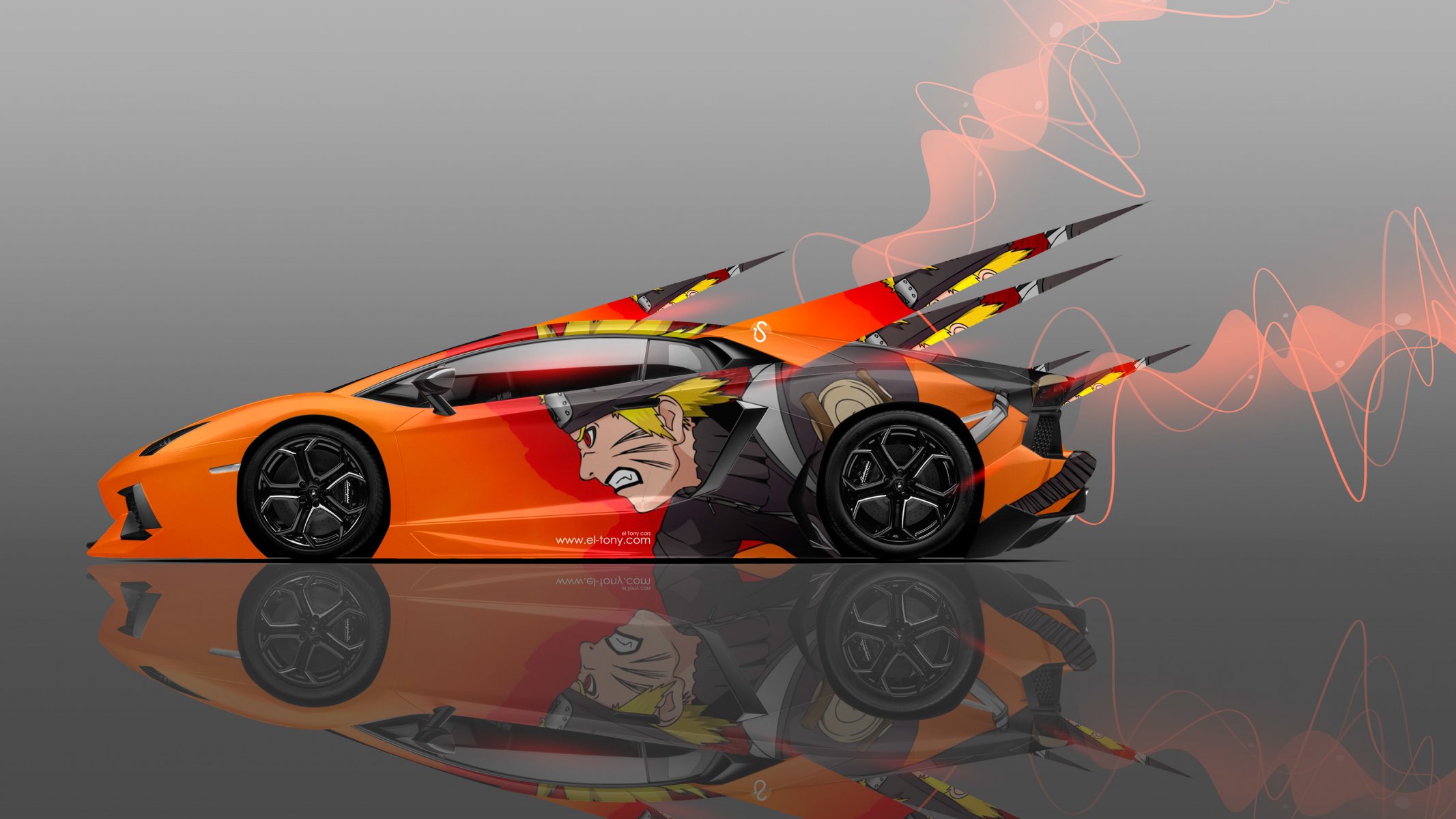 tony kohan lamborghini aventador côté anime naruto aérographe voiture orange néon effets 4k papier peint el tony voitures conception art style auto photoshop lamborghini aventador vue latérale anime orange mash