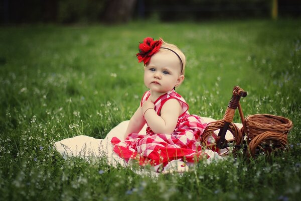 A small and cute girl in nature