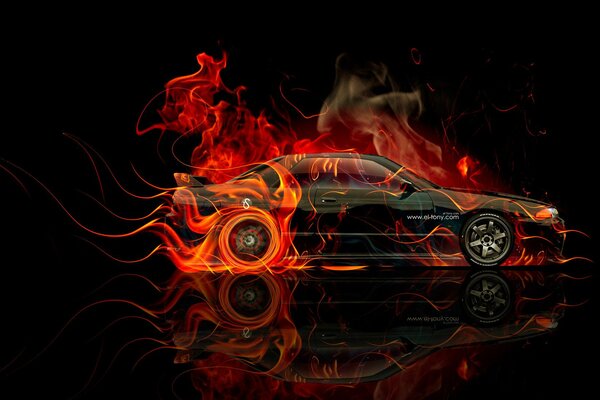 Voiture de feu Nissan vue latérale