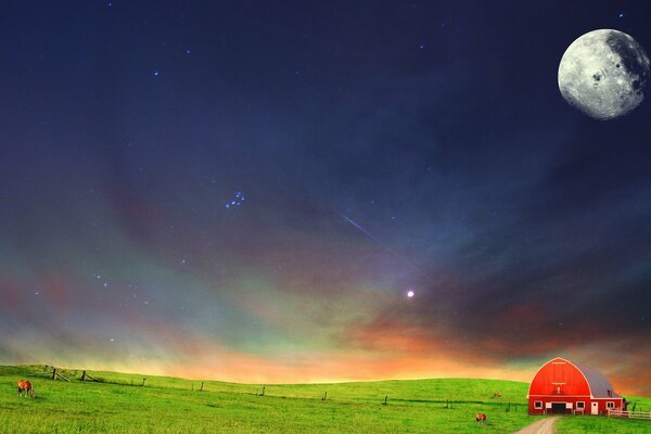 Bella immagine con la luna e il campo