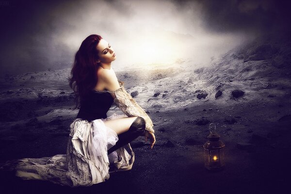 Beautiful gothic girl in the desert