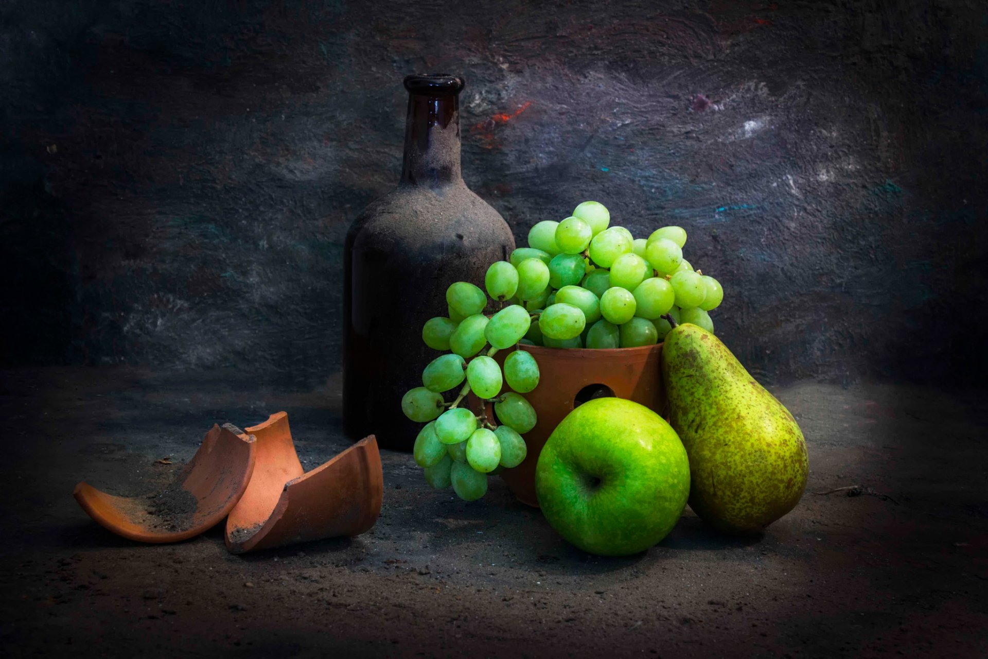 fruchtgeschmack flasche staub scherben trauben birnen