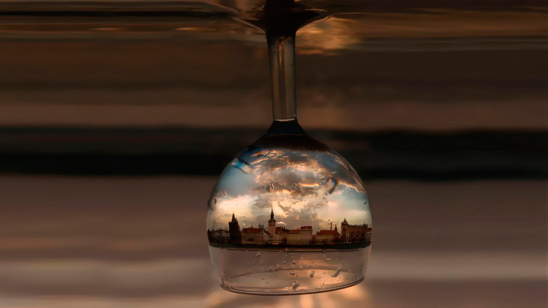 glass drops reflection photography town