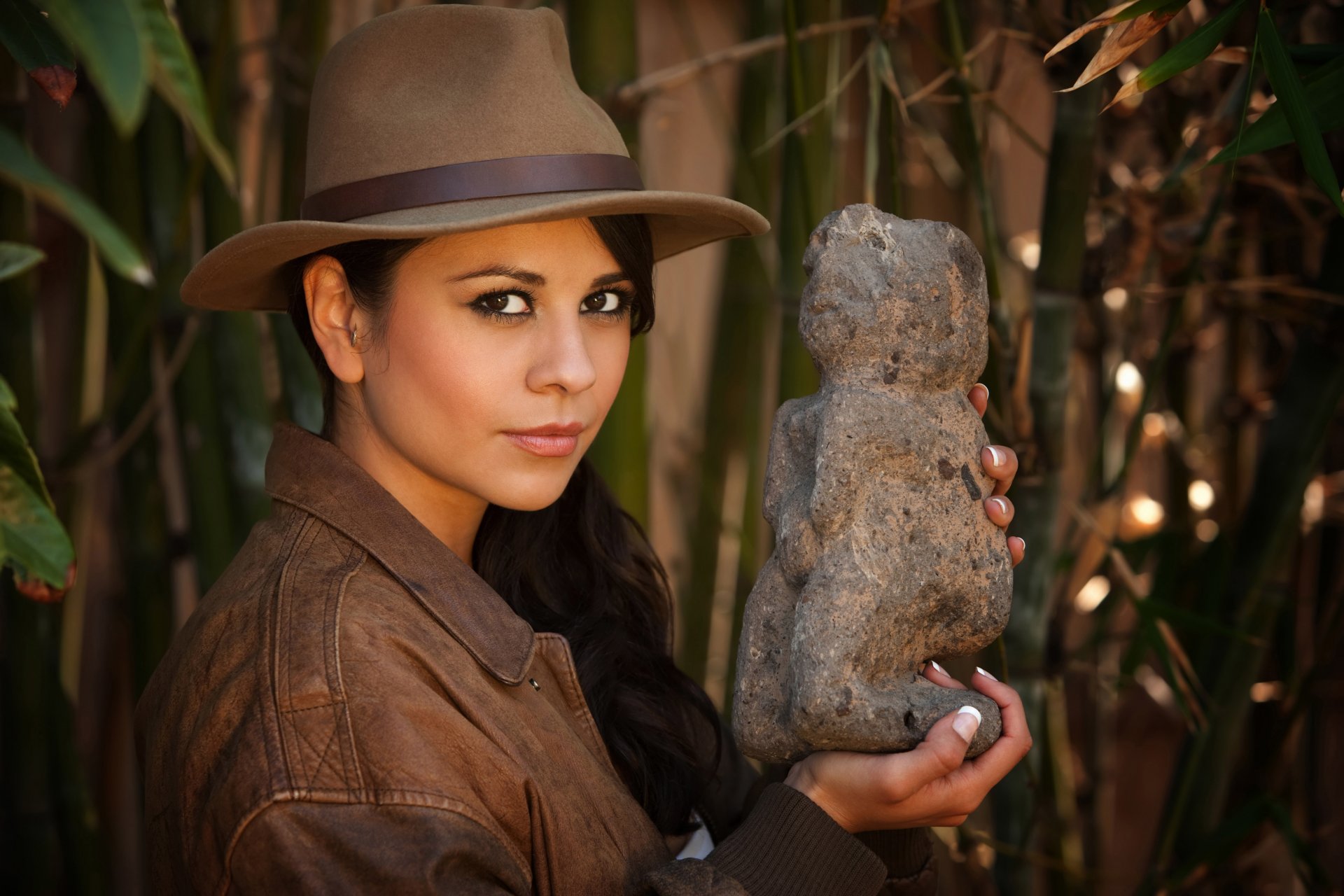 tyle girl beautiful anastasia uvarova historian archaeologist expeditionary force ammunition equipment jacket hat discovery artifact view target background jungle nice background beautiful background travel my planet bokeh wallpaper