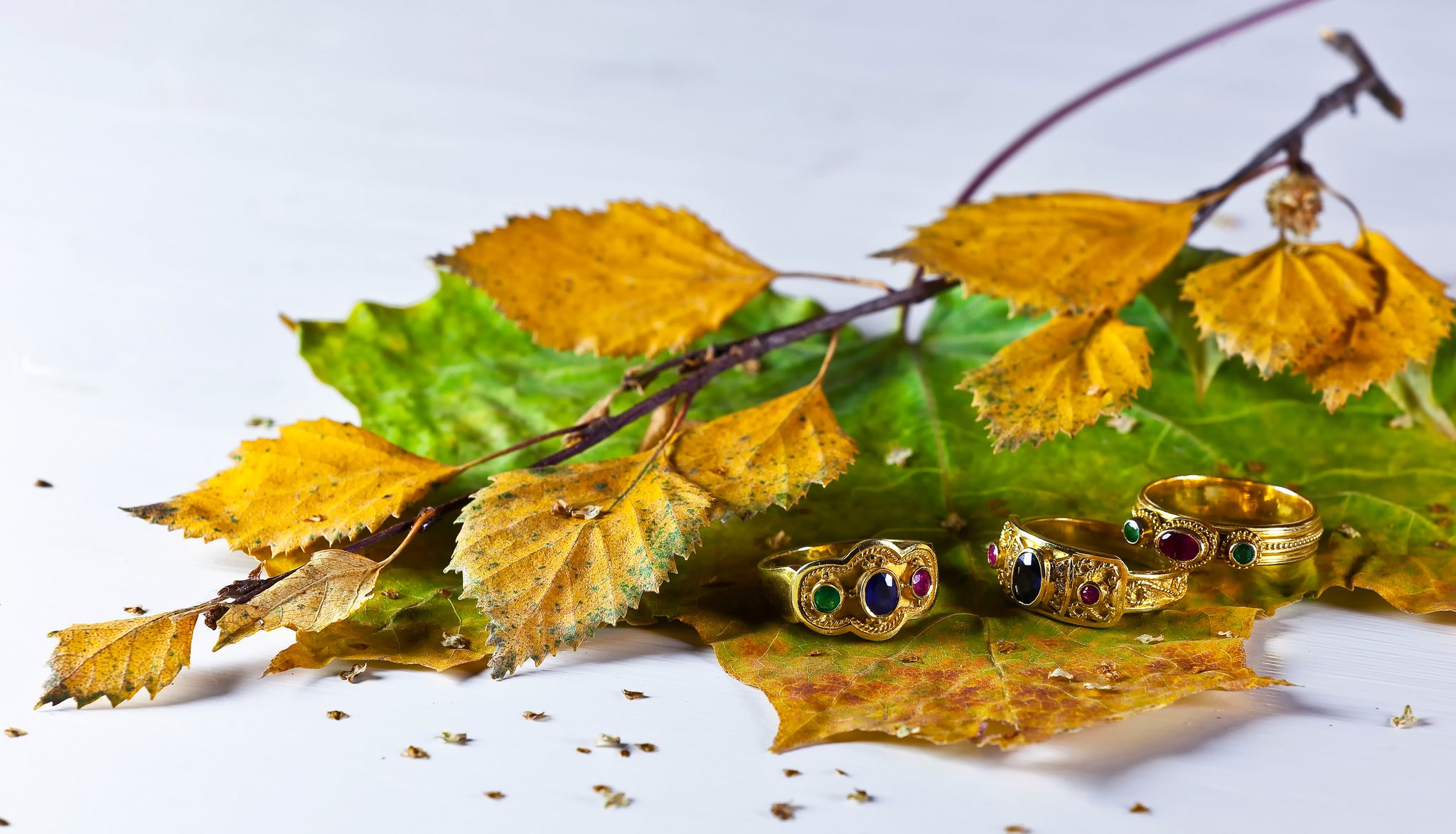 feuilles bijoux anneaux