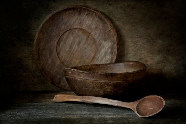 Still life made of wooden rustic utensils