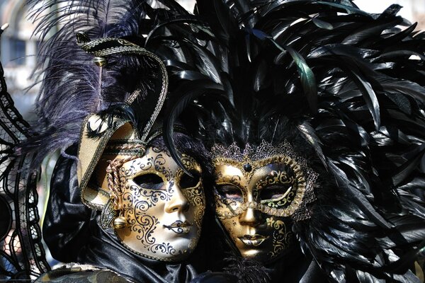 Carnevale mascherato a Venezia con piume