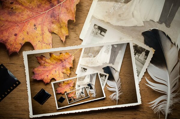 Erinnerungen auf dem Foto an die Hochzeit im Herbst