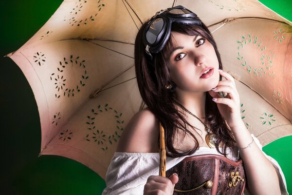 Chica de ojos marrones en Steam punk