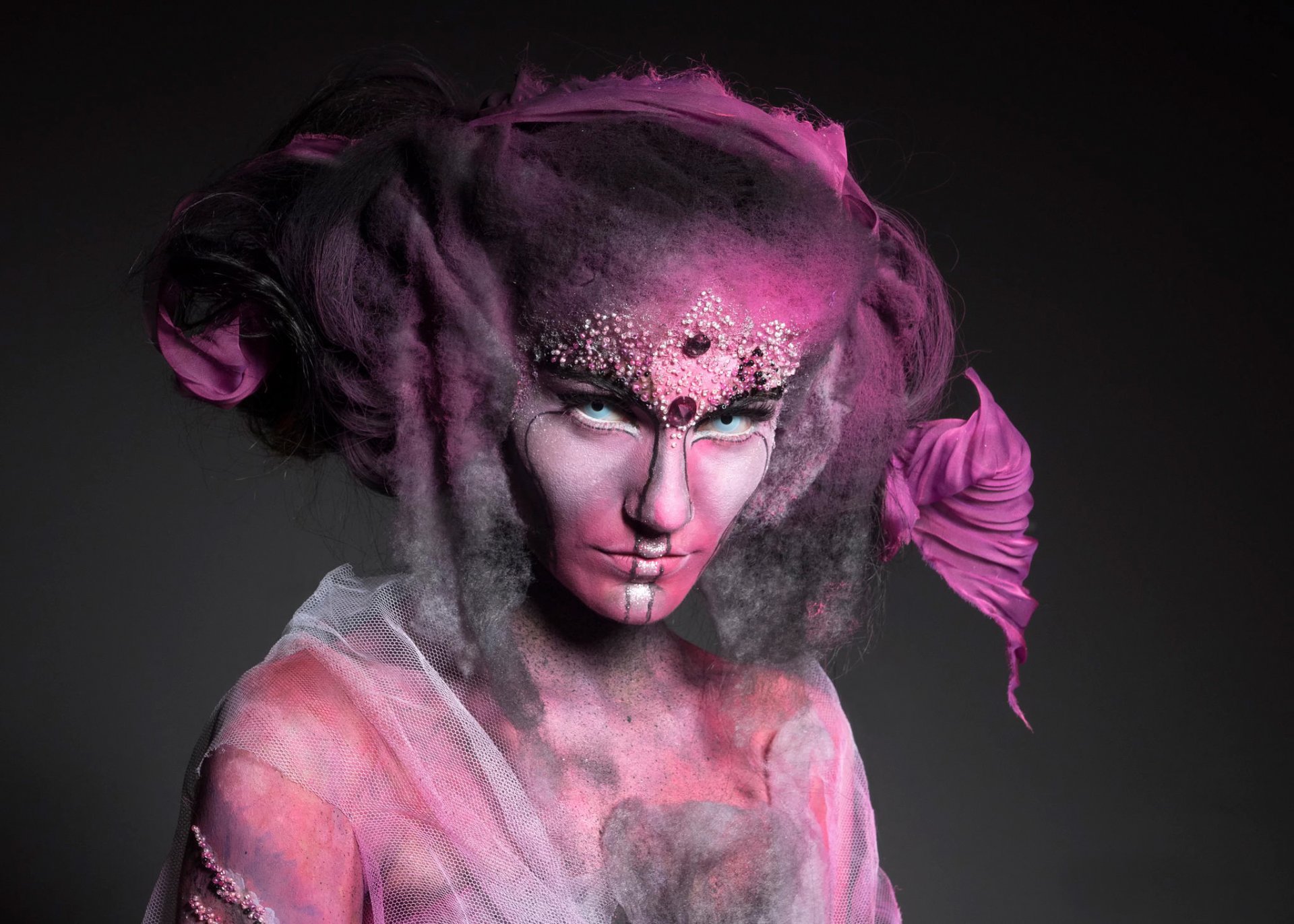 pink smoke fantasy fashion makeup portrait