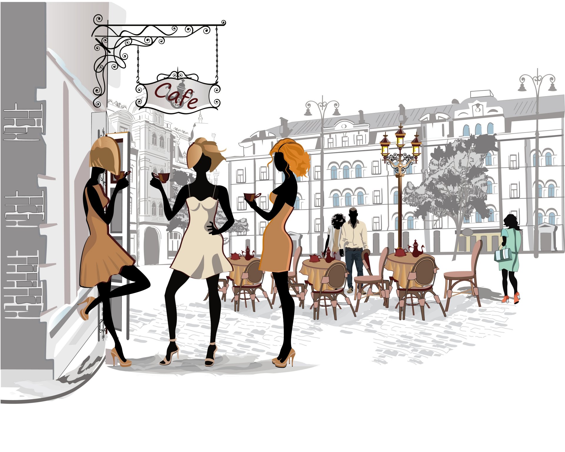 cafe paris town street house girls coffee