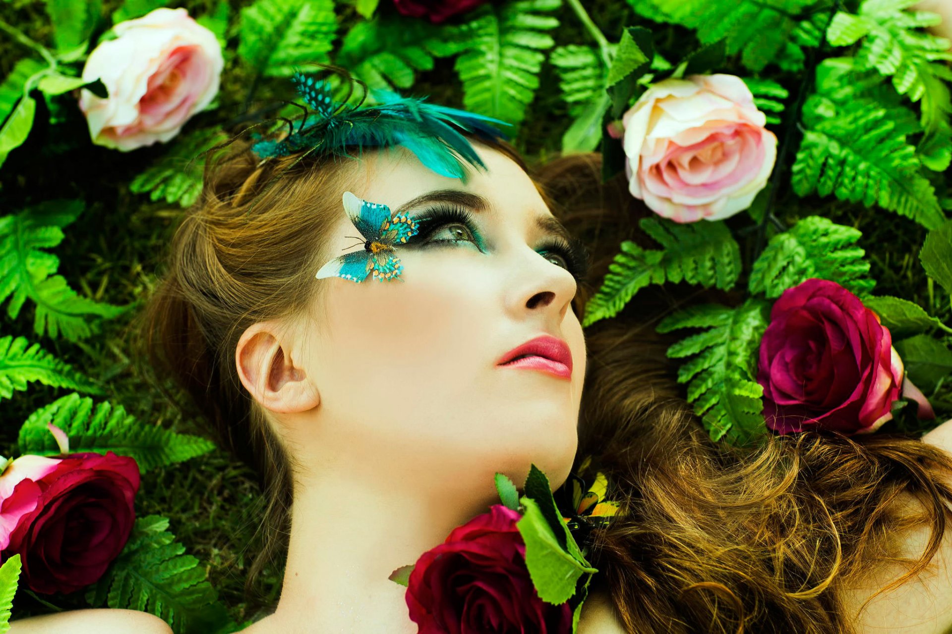 tyle of a butterfly roses make-up portrait flower