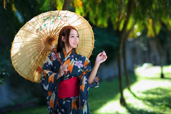 Asian girl with an umbrella beautiful photo