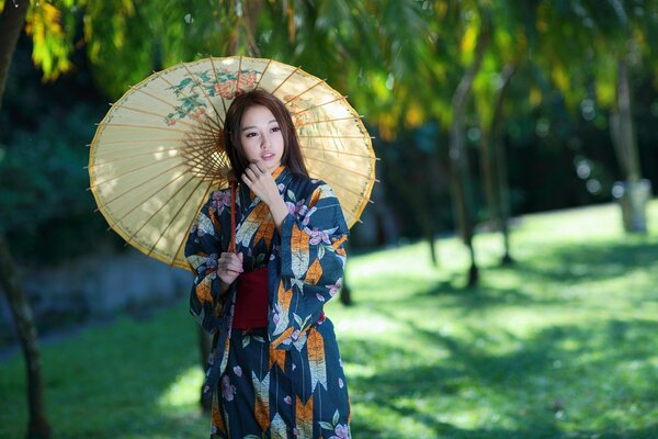 Asian girl with an umbrella beautiful photo