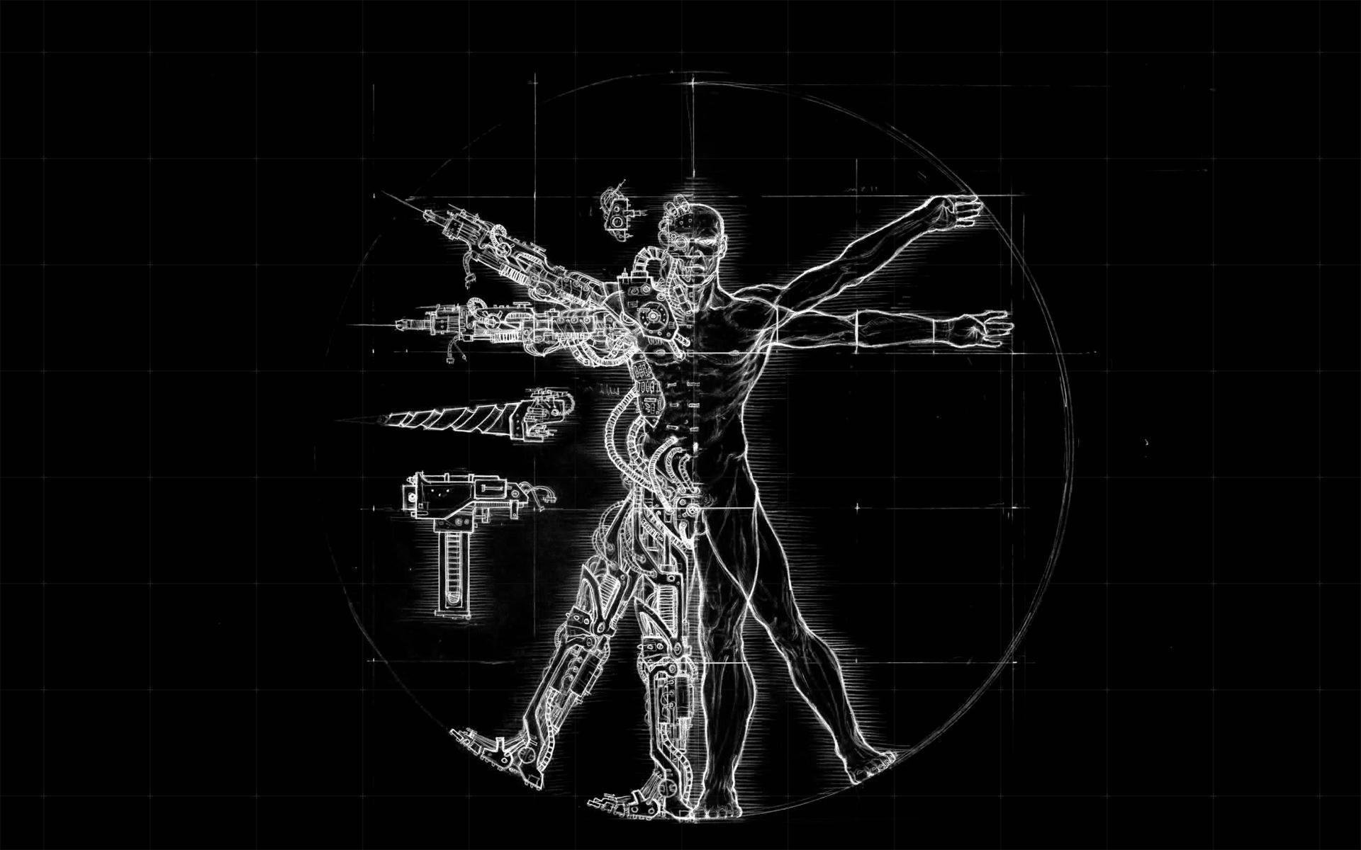 vitruvian man leonardo da vinci black picture man robot