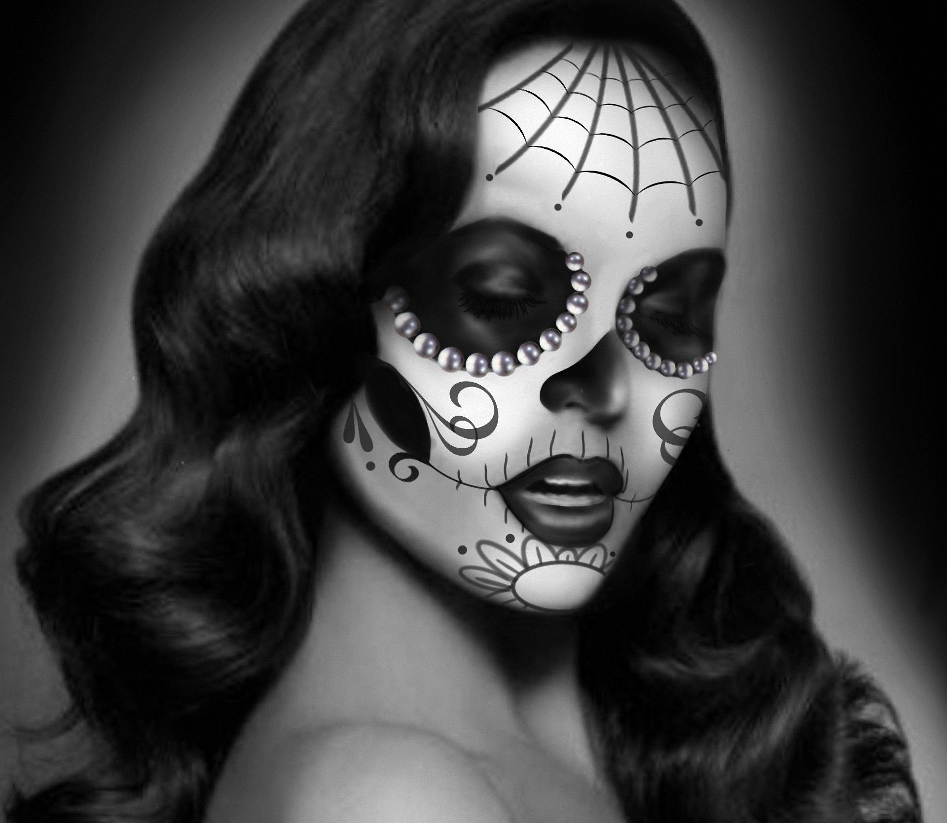 arte chica colorear blanco y negro monocromo pedrería tela de araña