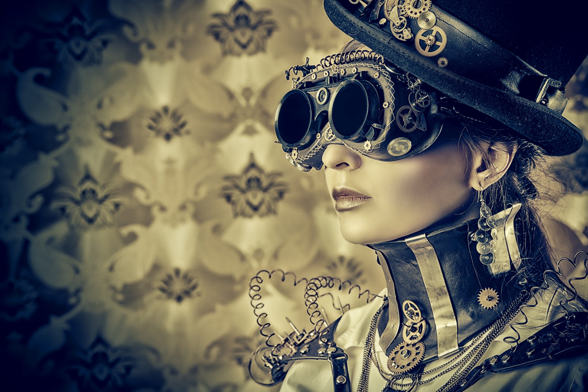 chica steampunk alambre sombrero gafas estilo