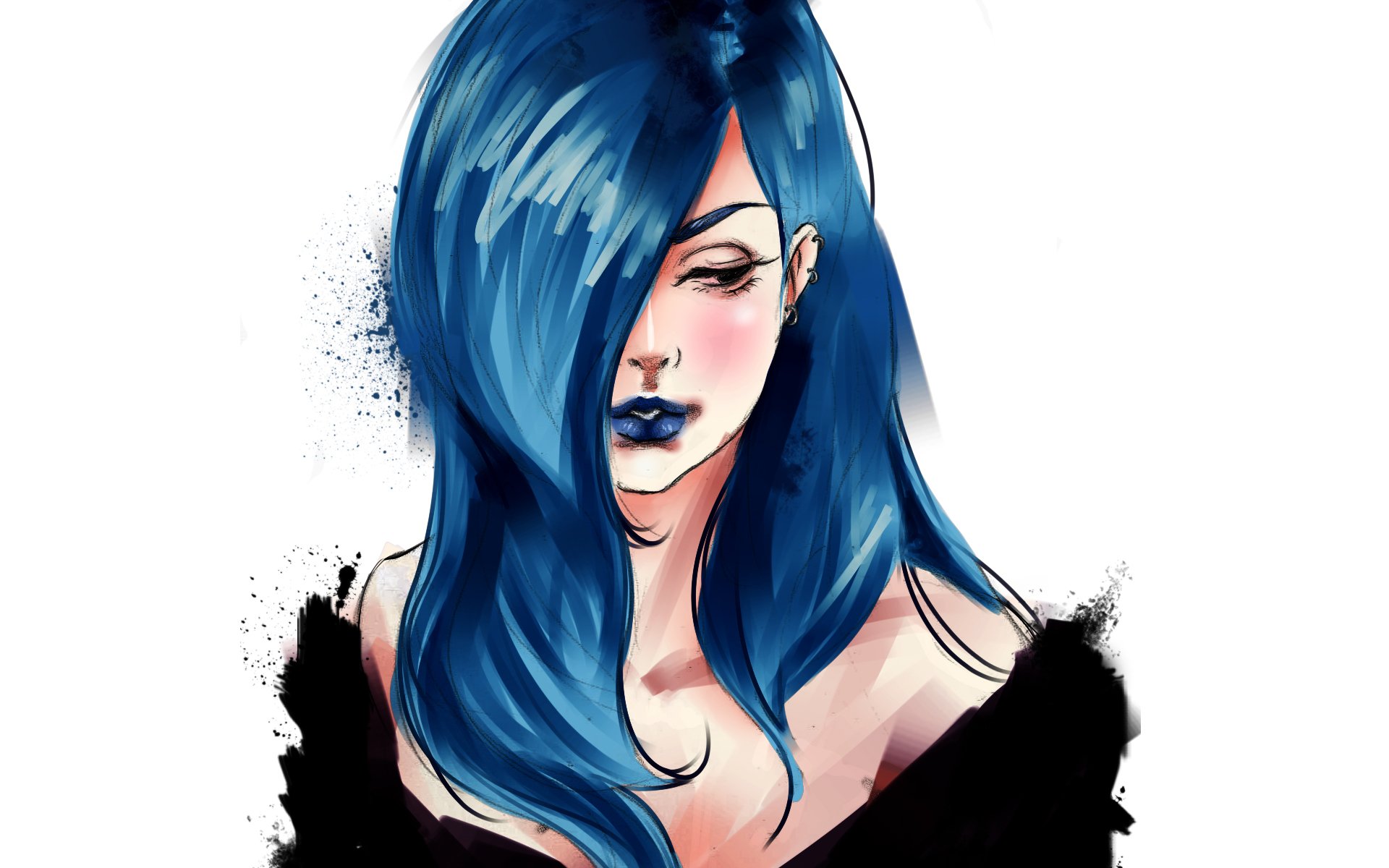 fille cheveux bleus dessin