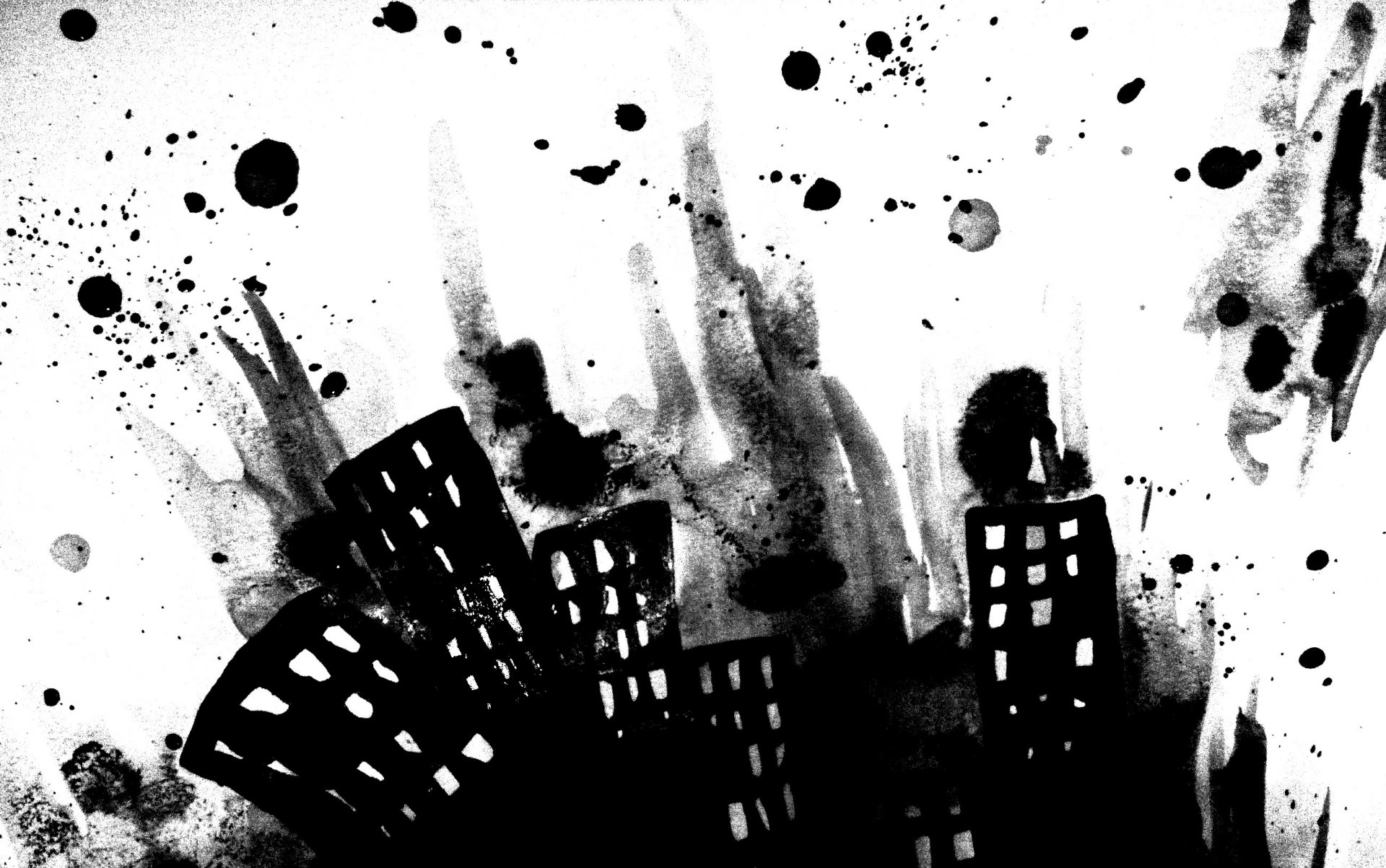 ciudad edificios ventanas dibujo pintura monocromo