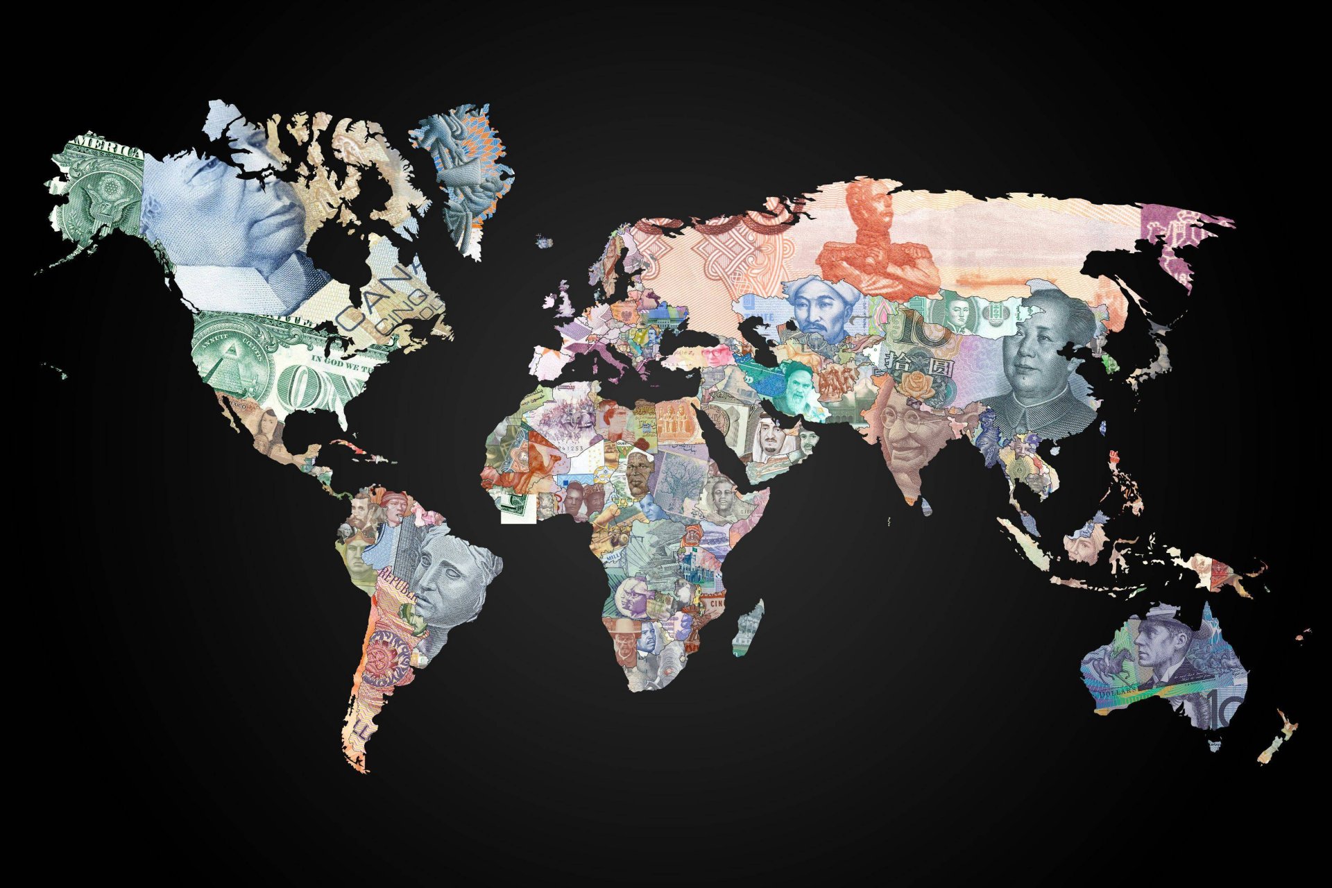 cards map of the world continents currency of the country background