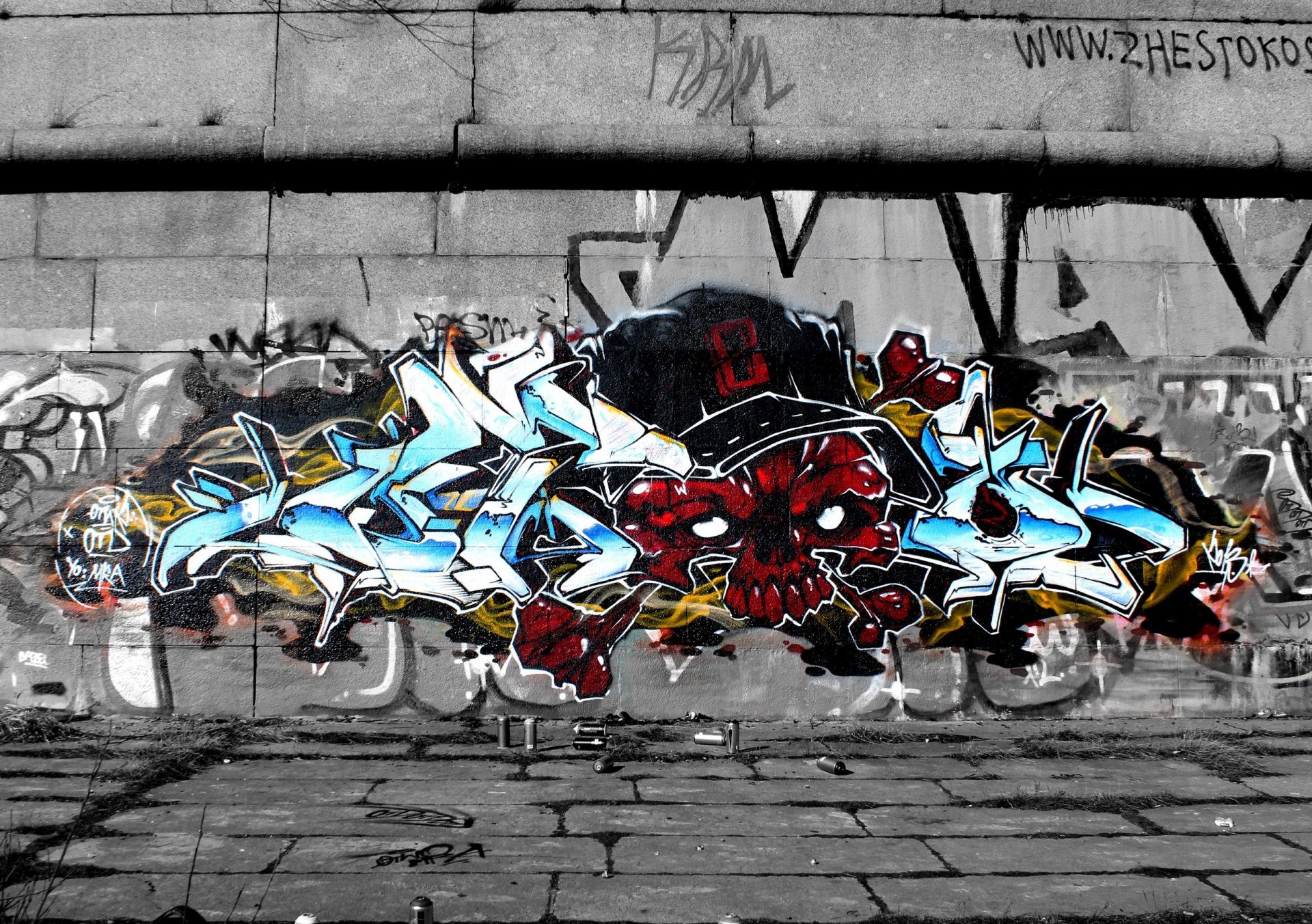 graffiti q2 otd crew wild style wall skull