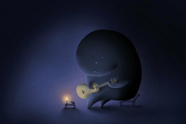 Un éléphant avec une guitare dans le noir