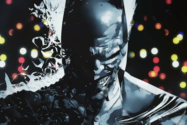 Sinister Batman on a background of multicolored sequins